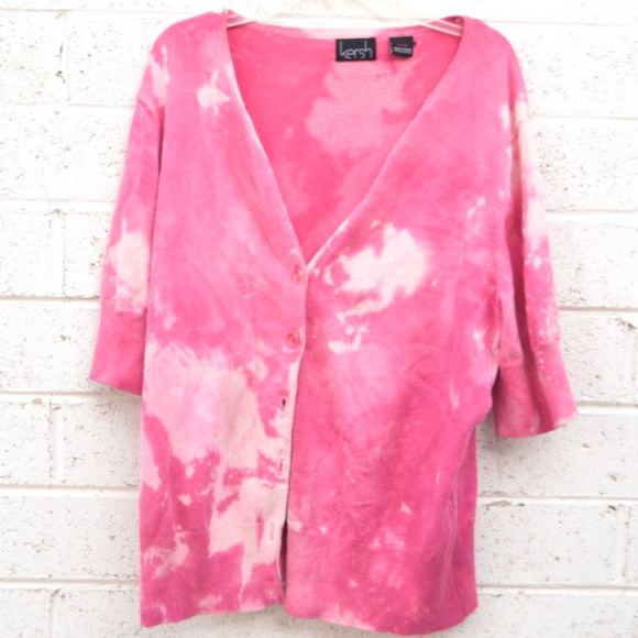 Anticulture Sweaters - Tie Dye Pink Cardigan Sweater 3/4 Sleeves Handmade